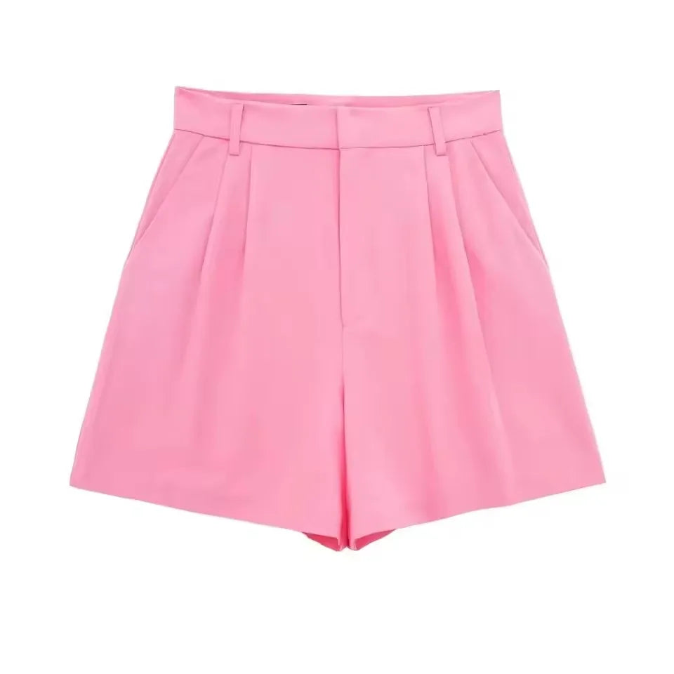 HH Women Solid Casual 2 Piece Set V Neck Single Breasted Vest Top High Waist Slim Shorts Female Casual Office Lady Daily Wear