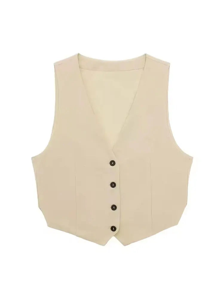 HH Women Solid Casual 2 Piece Set V Neck Single Breasted Vest Top High Waist Slim Shorts Female Casual Office Lady Daily Wear