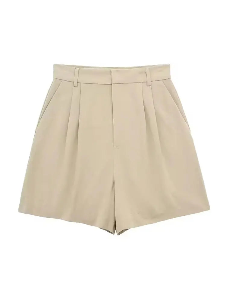 HH Women Solid Casual 2 Piece Set V Neck Single Breasted Vest Top High Waist Slim Shorts Female Casual Office Lady Daily Wear